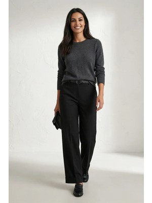 Hiccup Kadınlar MY FASHION Yüksek Bel Geniş Paçalı Kemerli Pantolon Siyah