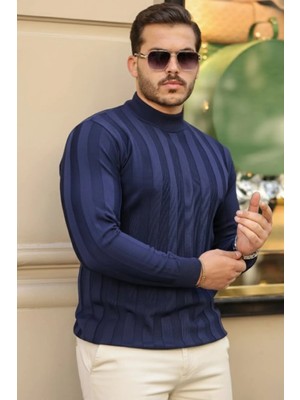 Hiccup Erkekler Janes Yarım Balıkçı Yaka Dokulu Örgü Kazak Lacivert