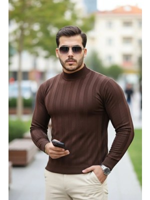 Hiccup Erkekler Janes Yarım Balıkçı Yaka Dokulu Örgü Kazak Koyu Mocha Kahve