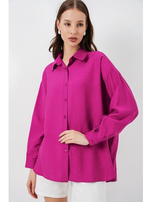 Hiccup Kadınlar Bdart Oversize Uzun Kollu Düğmeli Gömlek Macenta Pembesi