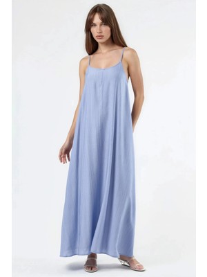 Hiccup Kadınlar Busem Rahat Kesim U Yaka Midi Elbise Bebek Mavisi