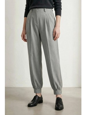 Hiccup Kadınlar My Fashıon Kemerli Düğmeli Paça Pantolon Gri