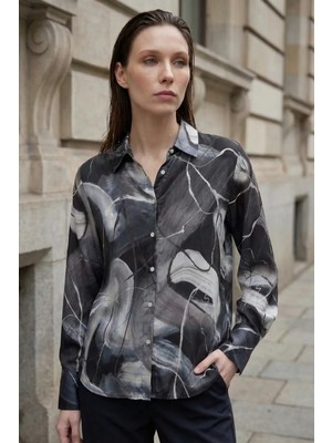 Hiccup Kadınlar MY FASHION Soyut Baskılı Düğmeli Gömlek Siyah