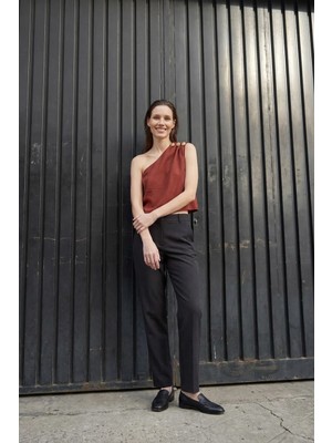 Hiccup Kadınlar My Fashıon Asimetrik Yaka Şifon Üst Tuğla Kırmızısı