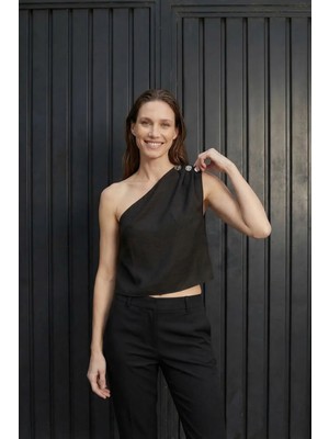 Hiccup Kadınlar My Fashıon Asimetrik Yaka Şifon Üst Koyu Mocha Kahve