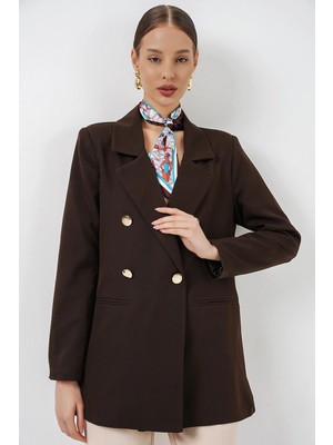 Hiccup Kadınlar Bdart Çift Düğmeli Klasik Blazer Mocha Kahvesi