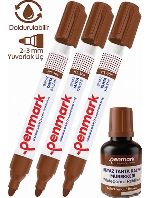 Artlantis Kahverengi Yazı Tahta Kalemi 3 Adet ve Yazı Tahta Mürekkebi 30 ml 1 Adet Doldurulabilir Tahta Kalemi Beyaz Yazı Tahtası