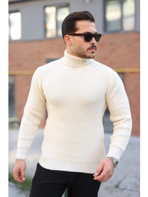 Hiccup Erkekler Janes Fitilli Balıkçı Yaka Kazak Krem Doğal