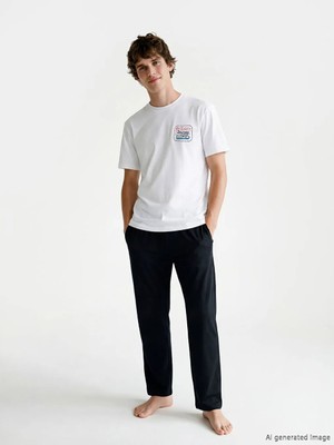 LC Waikiki Lcw Eco Beyaz Standart Kalıp Baskılı Erkek Pijama Takım