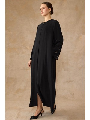 Olcay Kolları Taş ve İnci Desenlii Ferace SİYAH 6846