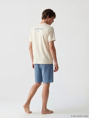 LC Waikiki Lc Waıkıkı Mavi Standart Kalıp Erkek Şortlu Pijama Takımı