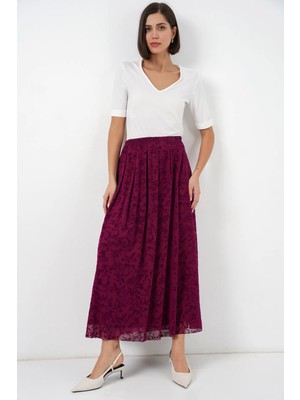 Hiccup Kadınlar BDART Çiçek Desenli Yüksek Bel Maxi Etek Leylak Moru