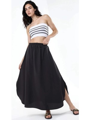 Hiccup Kadınlar Busem Yüksek Bel A-Line Midi Etek Siyah