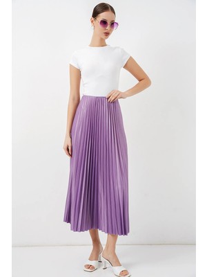 Hiccup Kadınlar Bdart Pliseli Yüksek Bel Maxi Etek Lila Mor