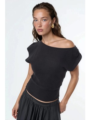 Hiccup Kadınlar Busem Kayık Yaka Ribana Bluz Siyah