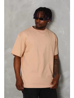 Hiccup Erkekler Janes Oversize Bisiklet Yaka Tişört Bej Doğal