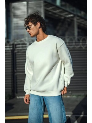 Hiccup Erkekler Janes Basic Bisiklet Yaka Sweatshirt Beyaz