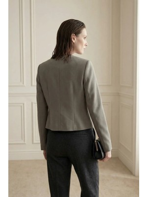 Hiccup Kadınlar My Fashıon Düğmeli Kısa Keten Ceket Haki Yeşil