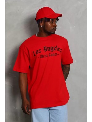 Hiccup Erkekler Janes Oversize Sırt Baskılı Bisiklet Yaka Tişört Kırmızı