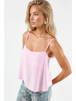 Hiccup Kadınlar Busem Kare Yaka Crop Top Toz Pembe
