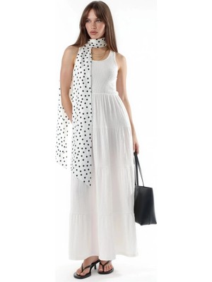 Hiccup Kadınlar Busem Dokulu U Yaka Maxi Elbise Beyaz