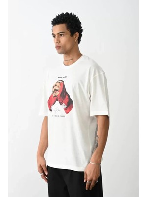 Hiccup Erkekler Janes Oversize Baskılı Yuvarlak Yaka Tişört Beyaz