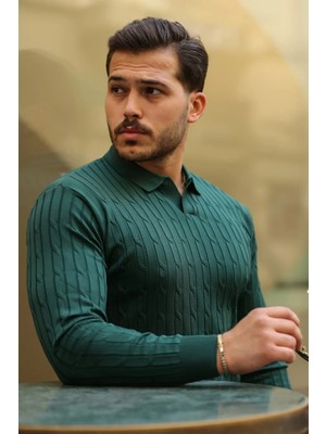 Hiccup Erkekler Janes Örgü Polo Yaka Kazak Zümrüt Yeşili