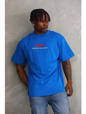 Hiccup Erkekler Janes Arka Baskılı Oversize Yuvarlak Yaka Tişört Maya Mavisi