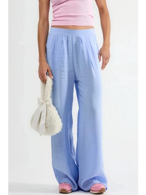 Hiccup Kadınlar Busem Pilili Geniş Paça Pantolon Bebek Mavisi