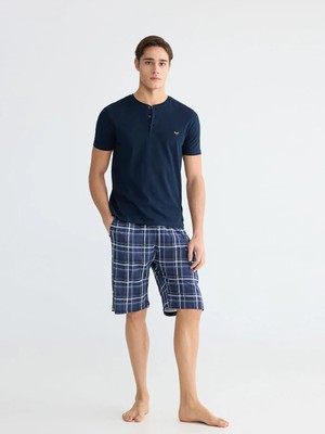 LC Waikiki Lc Waıkıkı Lacivert Standart Kalıp Erkek Şortlu Pijama Takımı