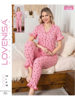 Ang Butik Lovenisa 12102 Kadın Bürümcük Düğmeli Pijama Takımı