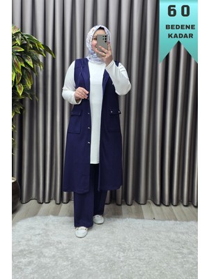 Elmas Tesettür Kadın Giyim Büyük Beden Kapşonlu Yelekli Rivetli Spor Modal Üçlü Takım