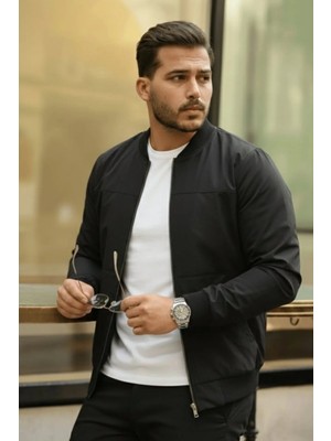 Hiccup Erkekler Janes Bomber Yaka Fermuarlı Ceket Siyah