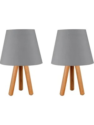 Vivense Evlight Ikili Ahşap Üç Ayaklı Abajur Antrasit