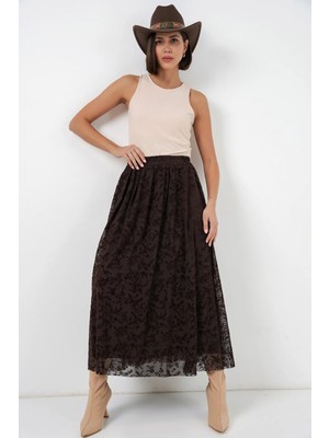 Hiccup Kadınlar Bdart Yüksek Bel Çiçekli Maxi Etek Mocha Kahvesi