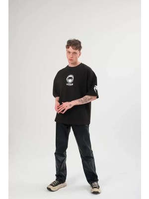 Hiccup Erkekler Janes Oversize Pamuk Karışımlı Yuvarlak Yaka Logolu Tişört Siyah