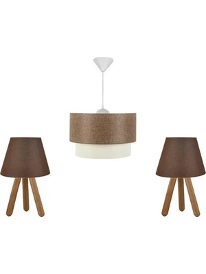 Vivense Evlight Üçlü Oda Seti Avize ve Abajur Kahverengi