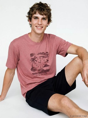 LC Waikiki Lcw Eco Pembe Baskılı Erkek Şortlu Pijama Takımı