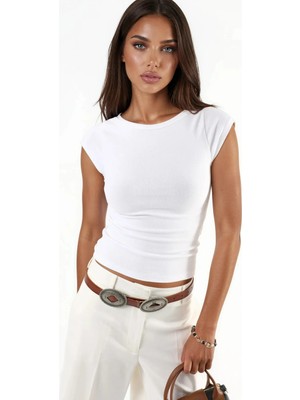 Hiccup Kadınlar Busem Slim Fit Kayık Yaka Bluz Beyaz