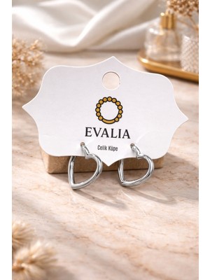 Evalia Kadın Kalp Silver Çelik Küpe