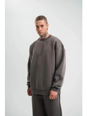 Hiccup Erkekler Janes Oversize Uzun Kollu Bisiklet Yaka Sweatshirt Koyu Gri