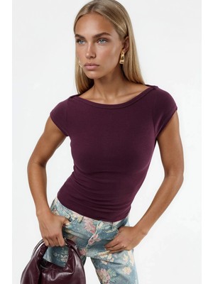 Hiccup Kadınlar Busem Slim Fit Kayık Yaka Bluz Leylak Moru