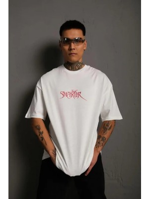 Hiccup Erkekler Janes Oversize Yuvarlak Yaka Baskılı Tişört Beyaz