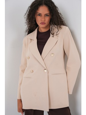 Bigdart Kadın Kruvaze Yaka Blazer Ceket 0722 - Krem