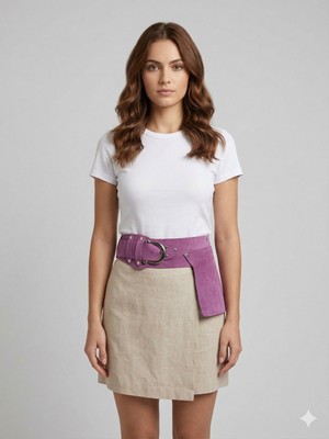 Yılday Gür Butik Lilac El Yapımı Nubuk Deri Tasarım Kemer