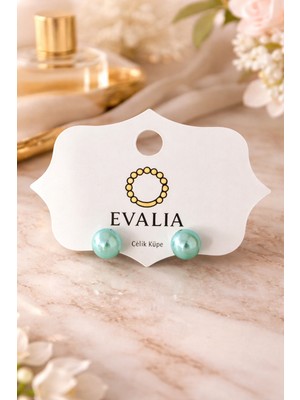 Evalia Turkuaz Inci Küpe Paslanmaz Çelik 8mm