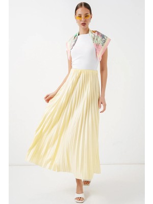 Hiccup Kadınlar Bdart Pliseli Yüksek Bel Maxi Etek Limon Sarısı