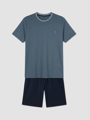 LC Waikiki Lc Waıkıkı Indigo Standart Kalıp Erkek Şortlu Pijama Takımı