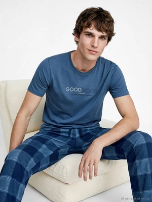 LC Waikiki Lc Waıkıkı Mavi Standart Kalıp Erkek Pijama Takımı