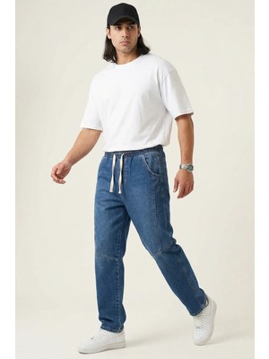 Hiccup Erkekler Bdart Bağcıklı Bel Bol Kesim Kot Pantolon Lacivert